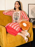 Cotton Striped Printed A-Line Kurta With Solid Trouser