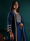 Varanga Women Blue Gota Embellished Lace Kurta With Bottom And Dupatta