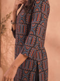 A-Line Geometric Prints Embroidered Neckline Kurta