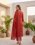 Varanga Women Red Printed  V-Neck Embroidered Kurta With Bottom And Dupatta