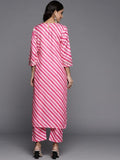 Varanga Women Fuchsia Pink & White Leheriya Striped Gotta Patti Kurta with Trousers