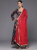Varanga Floral Printed Navy Blue Anarkali Kurta With Dupatta