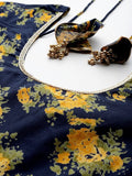 Varanga Floral Printed Navy Blue and Yellow Anarkali Kurta With Dupatta