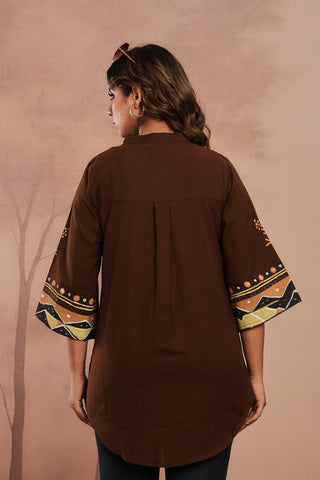 Abstract Handprinted Short Sleeve Button-Down Shirt