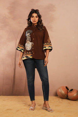 Abstract Handprinted Short Sleeve Button-Down Shirt