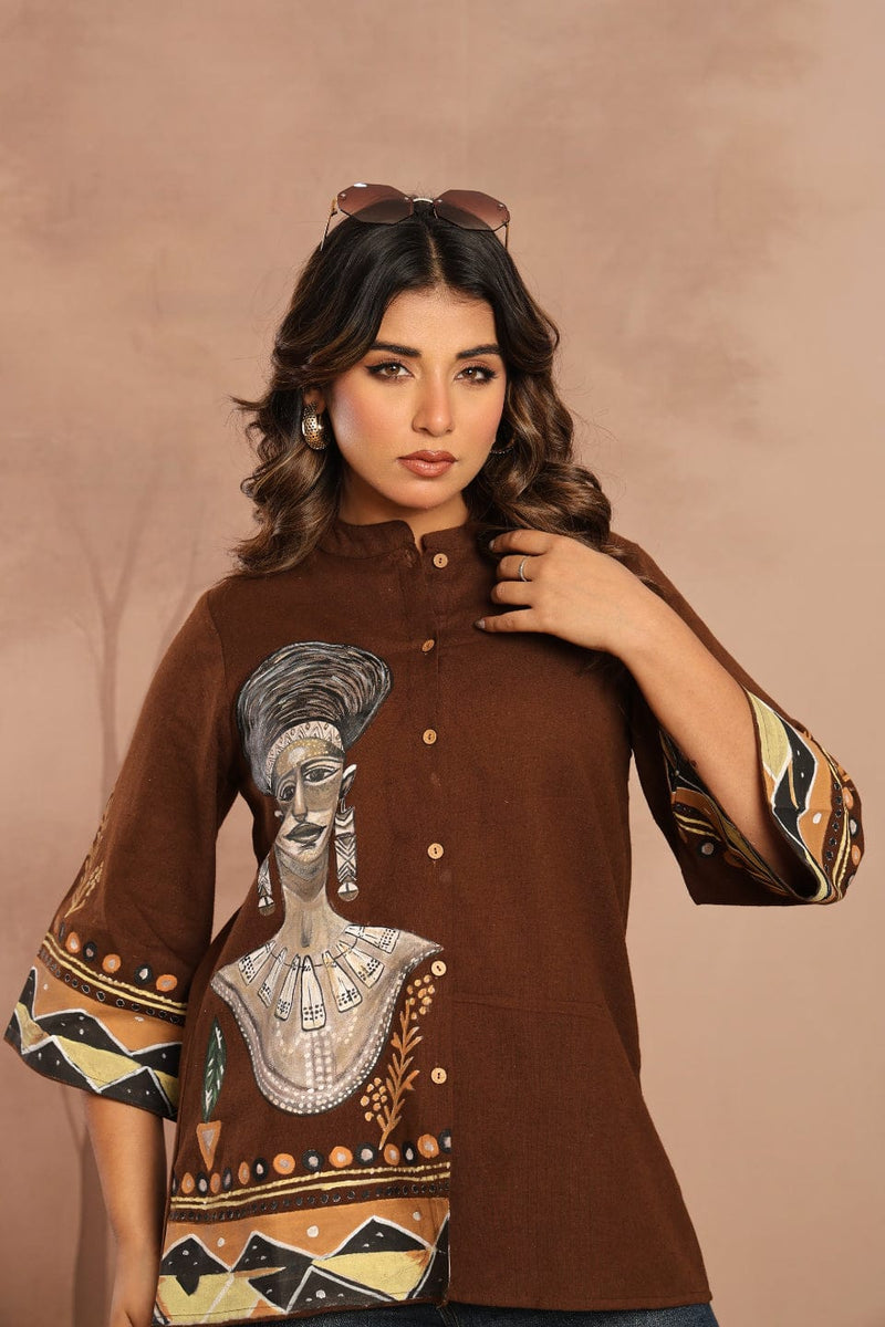 Abstract Handprinted Short Sleeve Button-Down Shirt