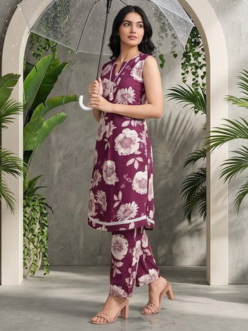 Floral Printed Sleeveless Kurta With Trouser
