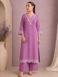 Mauve Floral Cut-Work Kurta Set