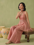 Womens Dusty Rose Halter Peplum Palazzo Set