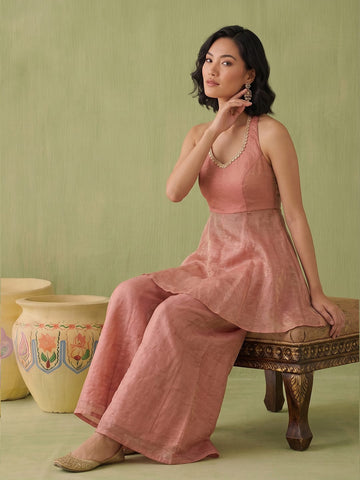 Womens Dusty Rose Halter Peplum Palazzo Set