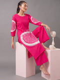 Women'S Pink Abstract Printed Straight Kurta With Pintuck Detailing