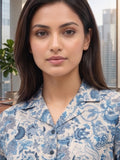 Blue Coloured Short Sleeves Shirt Collar Top