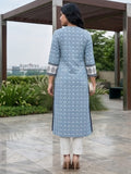 Blue Breeze Block-Print pure cotton Kurta