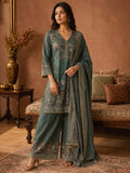 Ethnic Printed Kurta Set With Matching Palazzo And Dupatta