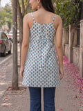 Women's Cotton Block Print Sleeveless Short Top With Lace-Up Back