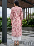 Varanga Women Grey Floral Printed Wit V-Neck And Three Quater Sleeve Straight Kurta