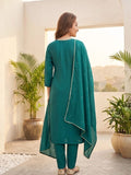 Purple 3-Piece Set With A Beadwork Yoke Kurta, Solid Trousers And Dupatta