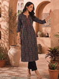 A-Line Geometric Prints Embroidered Neckline Kurta