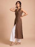 Sleeveless Brown Linen Kurta