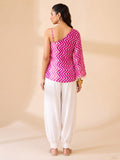 Fuchsia Chevron-Print One-Shoulder Top