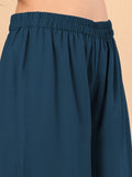 Varanga Women Blue Yoke Embroidered Sleeveless Flared Kurta With Trousers.