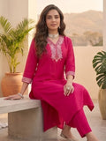 Varanga Women Kurta Adorned With Thread Embroidery With Trousers And Dupatta Featuring Lurex And Lace Detailing