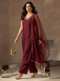 Maroon Cocktail Kurta Set With Mirror Embellishment