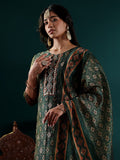 varanga-green-printed-round-neck-with-slit-three-quarter-sleeves-straight-kurta-paired-with-contrast-bottom-and-dupatta