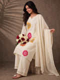 Embroidered A-Line Kurta With Multicolor Floral Motifs.