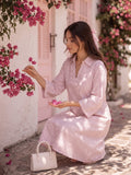 Women's Pink & White Striped Cotton-Blend Collared Shirt Dress