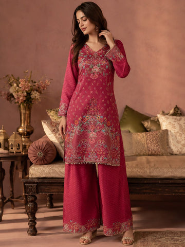 Ethnic Printed Kurta Set With Matching Palazzo And Dupatta