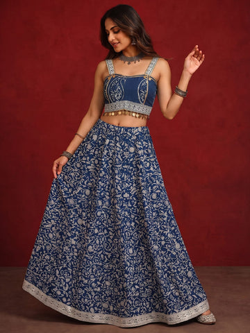 Varanga Women Pure Cotton Block Print top with Skirt
