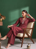 Womens Maroon Mirror-Work Silk Kurta Set