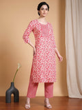 Varanga Women Ethnic Coral Kurta Set With Dupatta