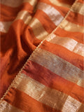 Women Rust Embroidered Kurta Set With Striped Dupatta