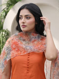 Sleeveless Orange Kurta with Floral Dupatta and  Pants
