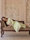 Pista Green Embroidered Chanderi Kurta Set With Organza Dupatta