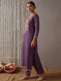 Lavender Embroidered Kurta Set With Dupatta