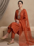 Kurta Set With Intricate Zari Embroidery And Ankle-Length Trousers And An Embroidered Dupatta