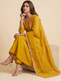 Mustard Yellow Embroidered A-Line Kurta Set With Sequin Detailing