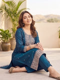 Kurta With Intricate Zari-Embroidered Yoke With Ankle-Length Solid Trousers And A Matching Zari-Accented Dupatta