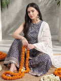 Varanga Blue And White Leheriya Halter Neckline Gota Work Kurta With Sharara And Sequins Emebllished Dupatta.