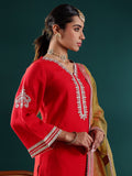 Varanga Women Red Zari Embroidered Kurta With Bottom And Dupatta