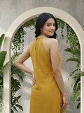 Varanga Women Mustard Halter Neck Straight Lurex Kurta with trouser
