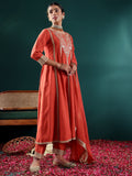 Varanga Women Rust Zari And Sequins Embroidred Anarakli Kurta With Bottom And Dupatta