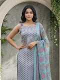 Floral Print Cotton Kurta Set with printed Dupatta
