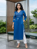 Ethnic Blue and White Printed Straight Kurta