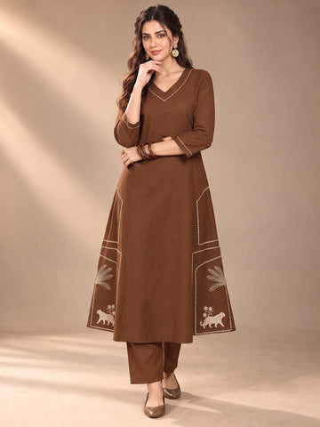 Varanga Women Ethnic Motifs Embroidered Pure Cotton Kurta with Trousers