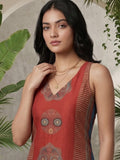 Everyday-ready rust A-line V-neck kurta paired with soft, elasticated solid trousers.