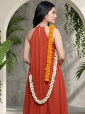 Varanga Women Halter Neck Zari And Sequence Embroidered Sleeveless Flared Kurta Paired With Tonal Bottom